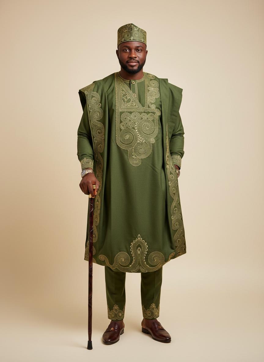 Olive Green Man Traditional Attire