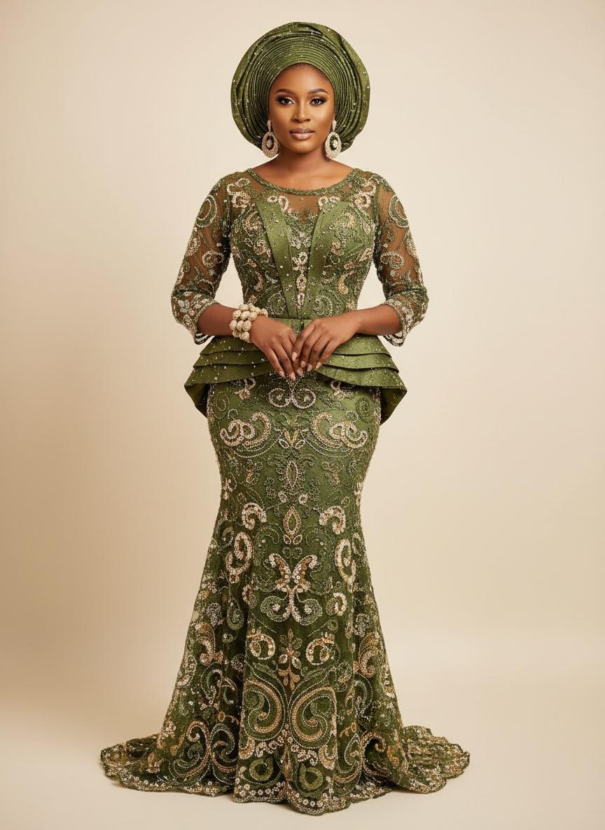 Olive Green Woman Traditional Attire